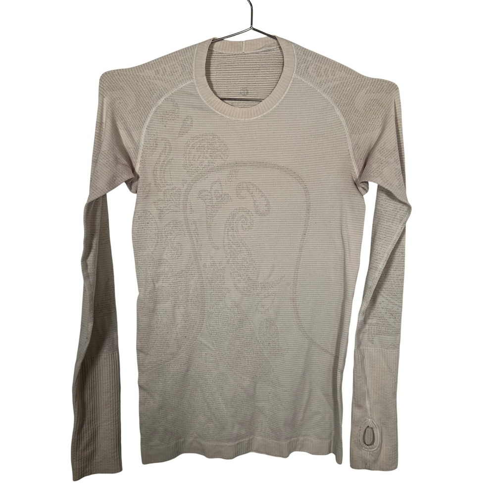 Lululemon Swiftly Tech Long Sleeve Cream Paisley Athletic Top Thumbholes Small